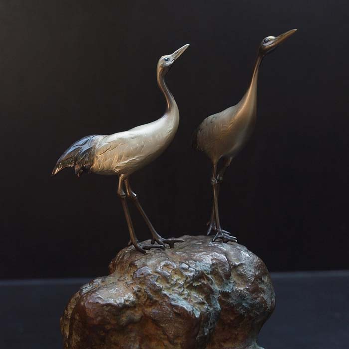 японская бронза, два журавля, миниатюра, okimono