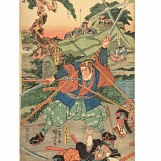 Утагава Куниёси. Воин, сражающийся двумя мечами. 1815 - 1842
