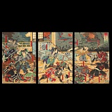 Итимосай Ёситора. Ночная атака во дворце Хорикава (триптих)